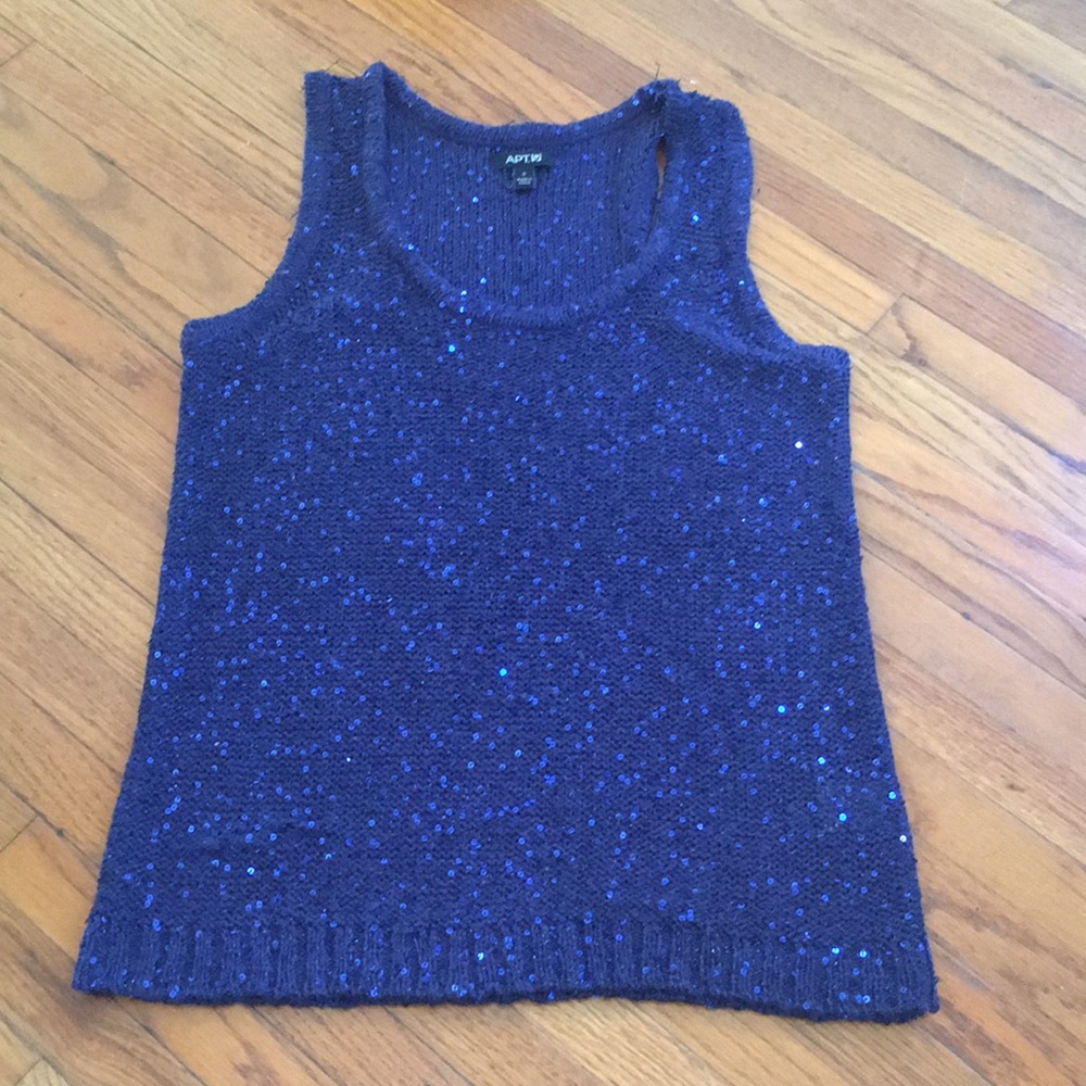Racer back navy sequin sweater tank.
